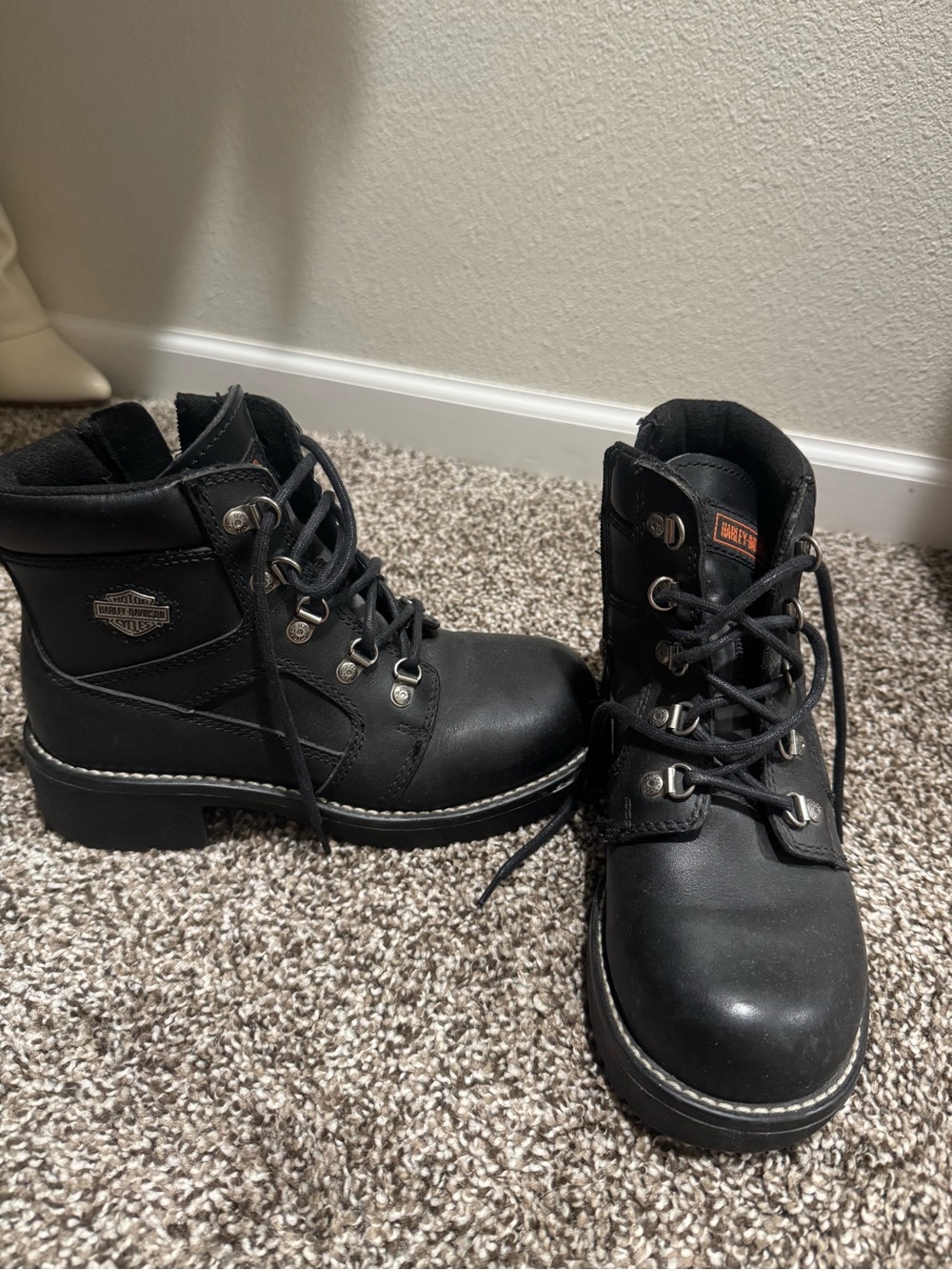 Harley-Davidson Black and Orange Lace-Up Leather Boots - Picture 2 of 3